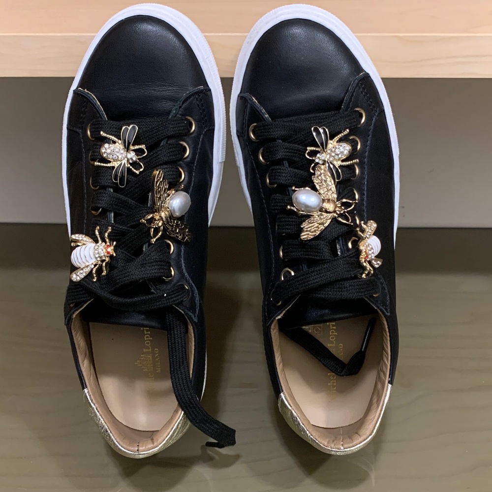 Michele Lopriore Black Sneakers with Gold Embellishments
